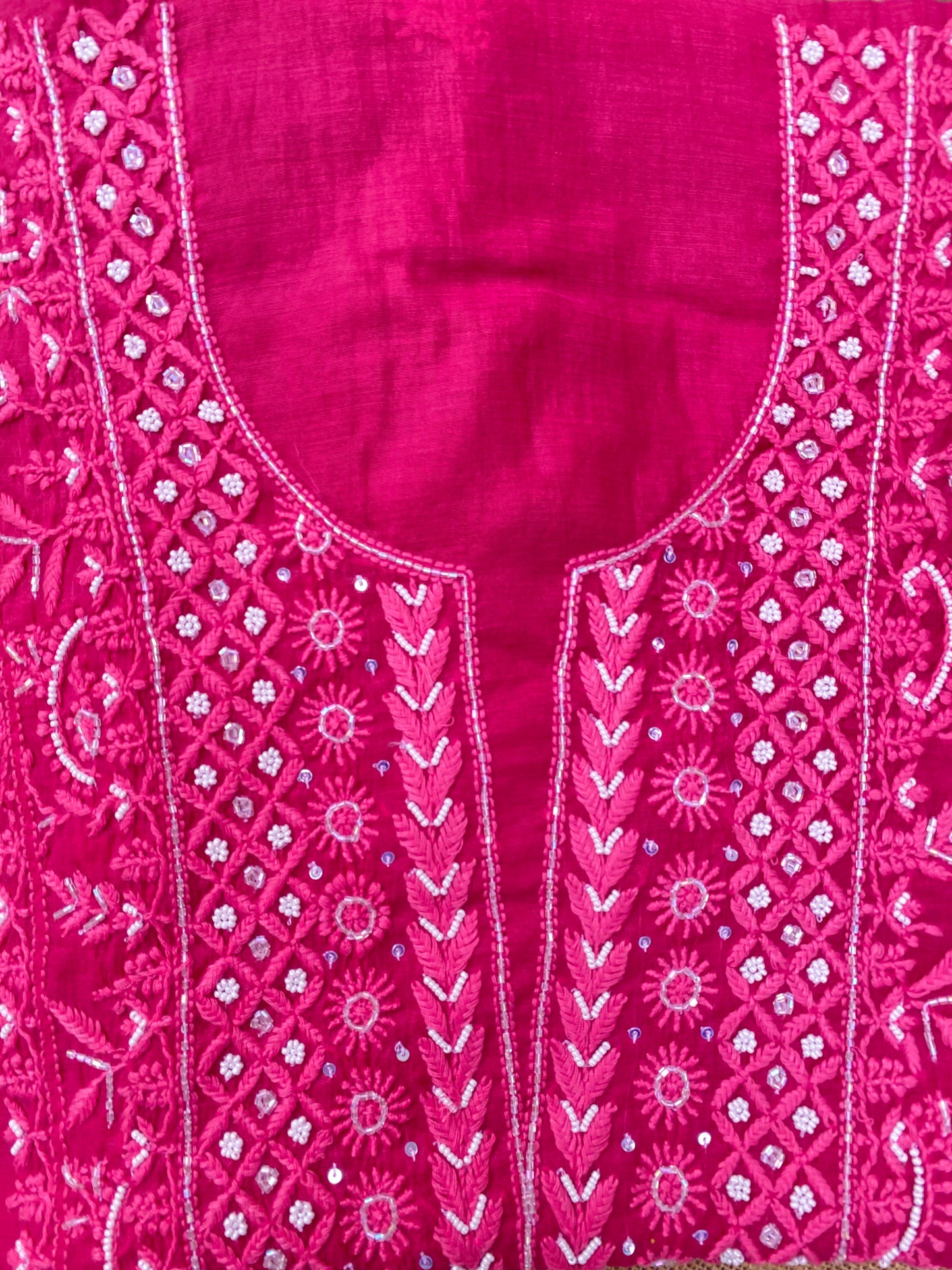 Mul Chanderi Chikankari Panel Work Unstitched Dress Material
