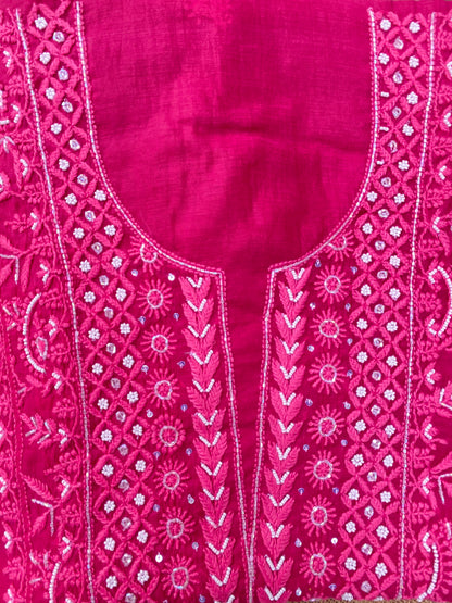 Mul Chanderi Chikankari Panel Work Unstitched Dress Material
