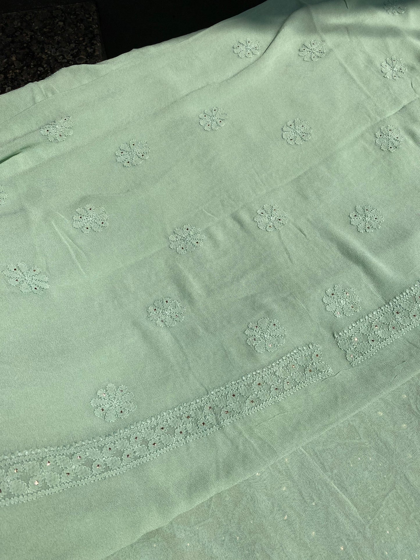 Roshan Mint Green Chikankari & Mukaish Unstitched Suit
