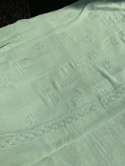 Roshan Mint Green Chikankari & Mukaish Unstitched Suit