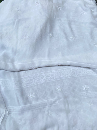 Rangrez Noor| White Chikankari Unstitched Suit with Multicolour Addons - Famous Chikankari