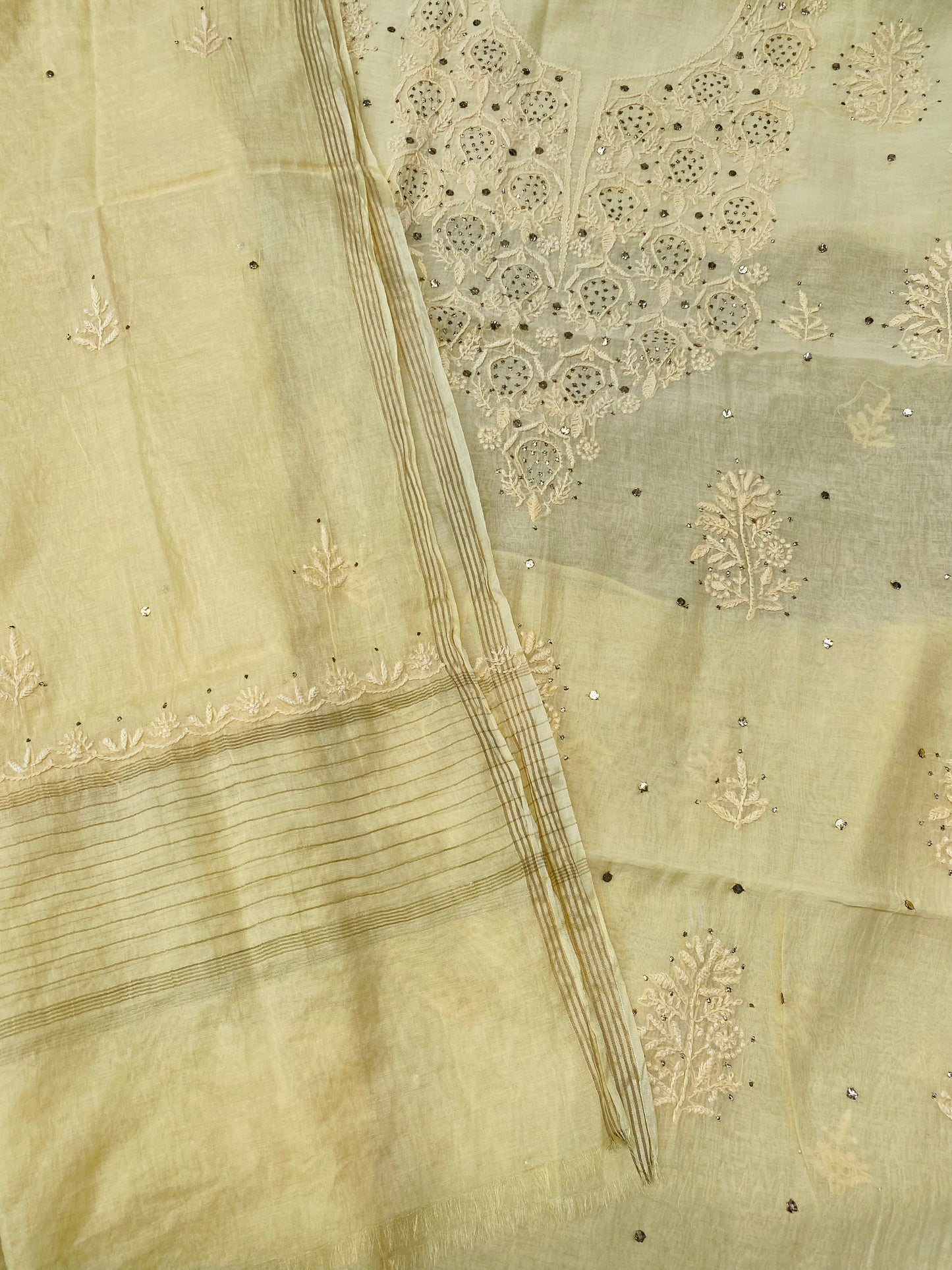 Noor-e-Mulmul Butter Cream Chikankari Unstitched Set