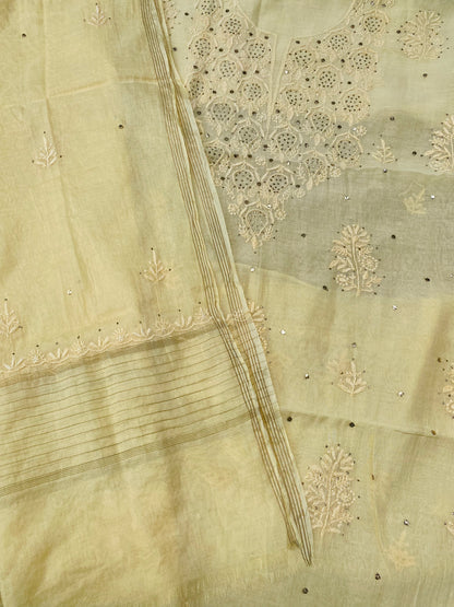 Noor-e-Mulmul Butter Cream Chikankari Unstitched Set