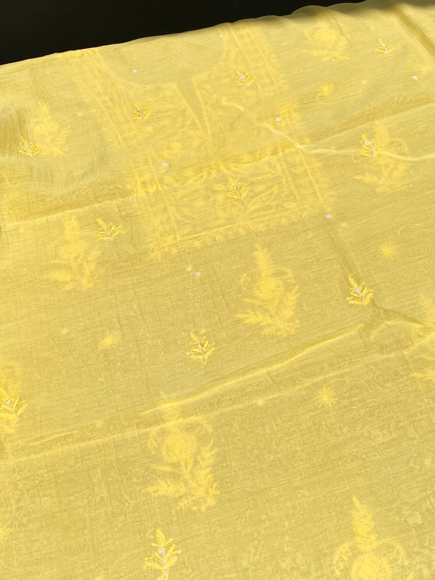 Yellow Mul Chanderi Chikankari Unstitched Dress