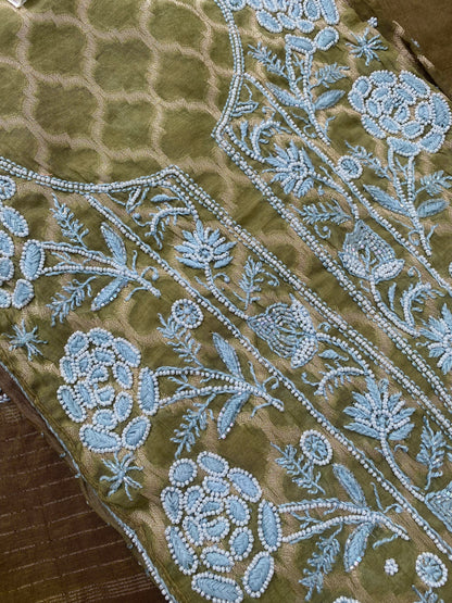 Sheesha Olive Green Ombre Chikankari Kurta & Dupatta