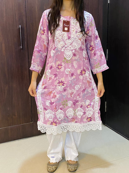 Aafiya – Floral Muslin Chikankari Long Kurti