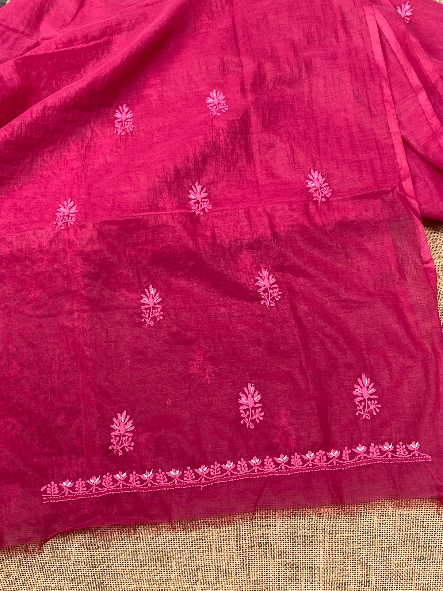 Mul Chanderi Chikankari Panel Work Unstitched Dress Material