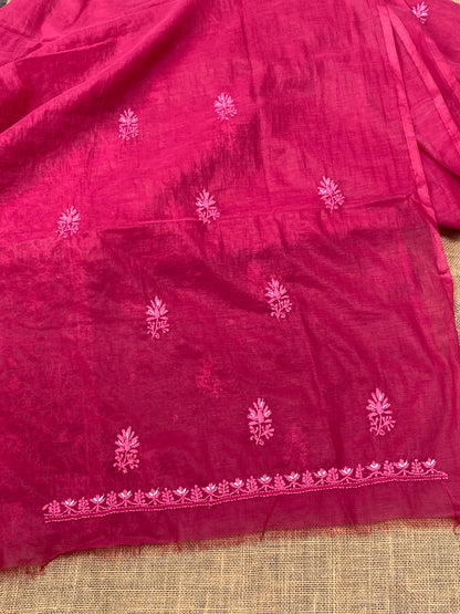 Mul Chanderi Chikankari Panel Work Unstitched Dress Material