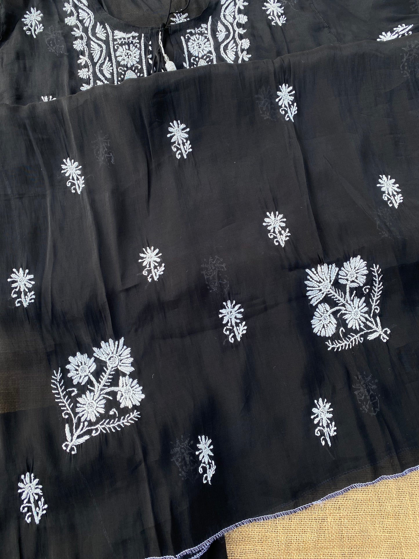 Aiza – Black Chikankari Semi-Stitched Kurta & Pant Set