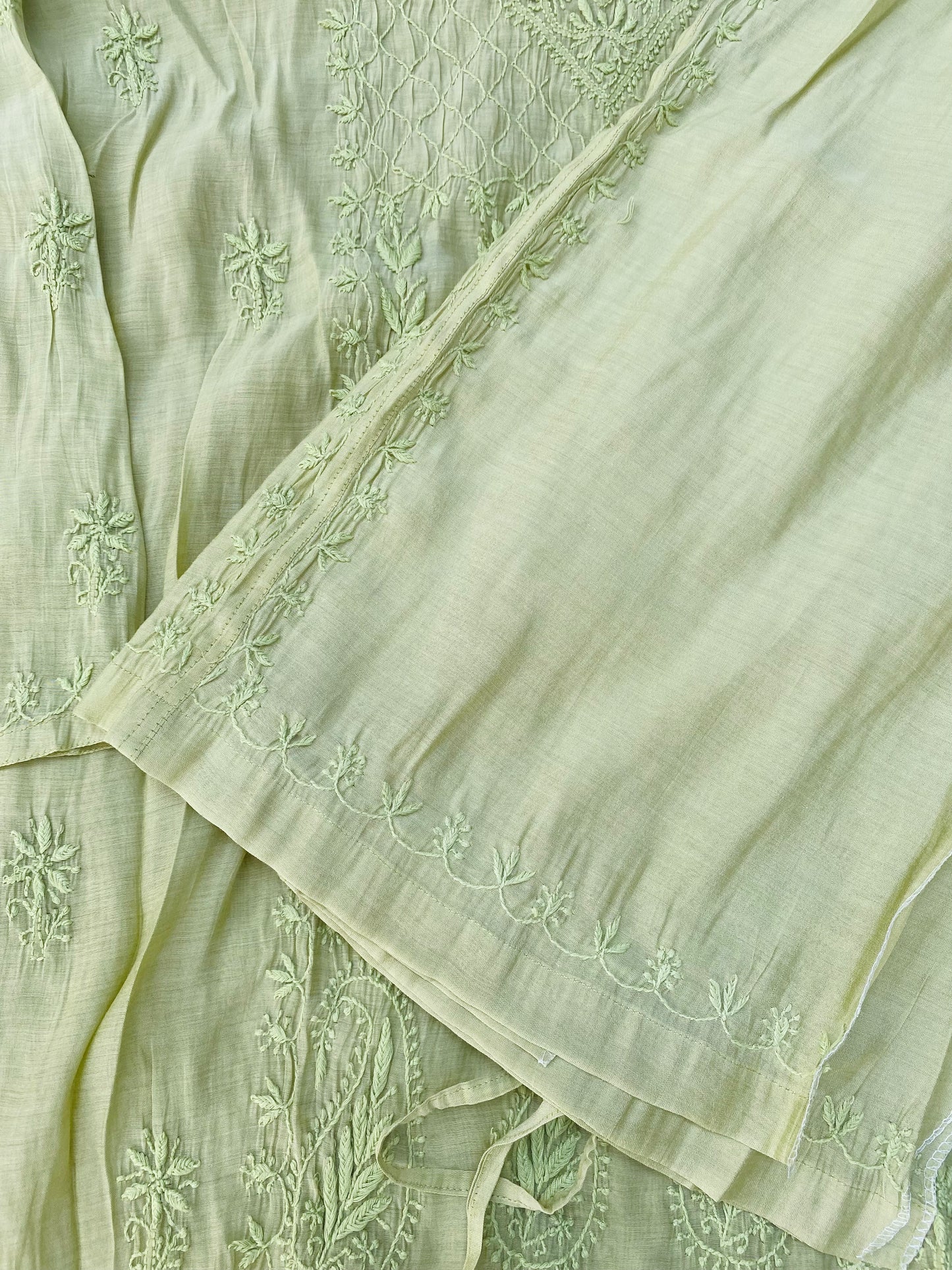 Mehwish – Pista Green Chikankari Semi-Stitched Kurta & Pant Set