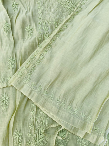Mehwish – Pista Green Chikankari Semi-Stitched Kurta & Pant Set