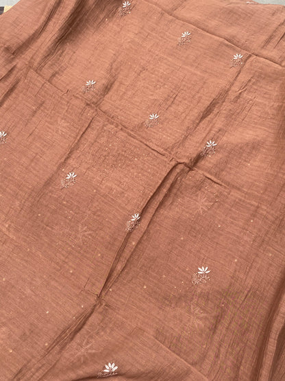 Noor-e-Mulmul Coffee Brown Chikankari Unstiched Set