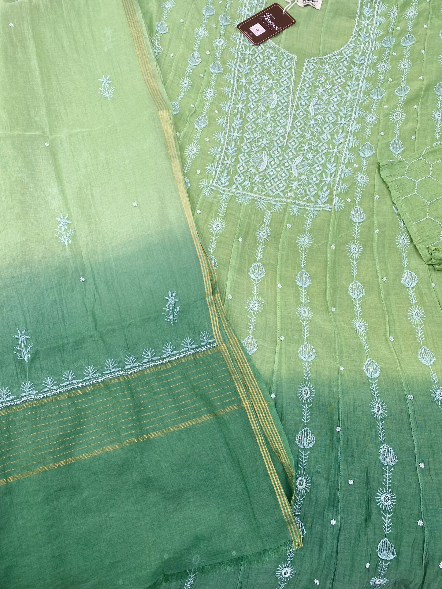 Hiba Green Ombre Chikankari Anarkali & Dupatta Set