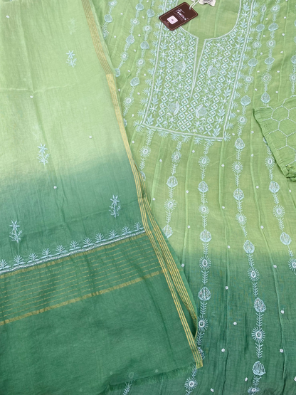 Hiba Green Ombre Chikankari Anarkali & Dupatta Set