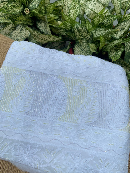Rangrez Noor| White Chikankari Unstitched Suit with Multicolour Addons - Famous Chikankari