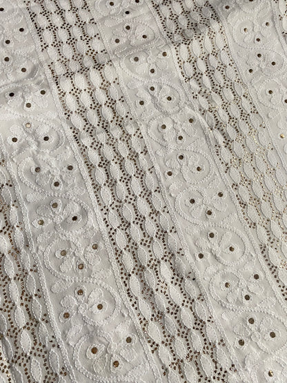 Safed Chikankari Mukaish Viscose Unstitched Dress - Famous Chikankari