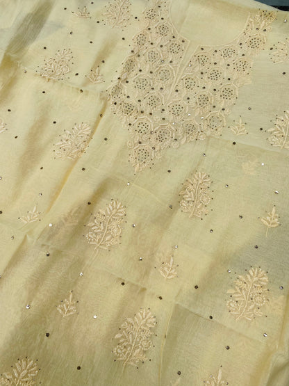 Noor-e-Mulmul Butter Cream Chikankari Unstitched Set