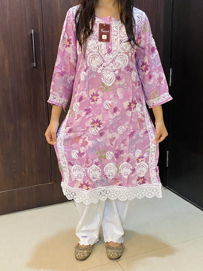 Aafiya – Floral Muslin Chikankari Long Kurti