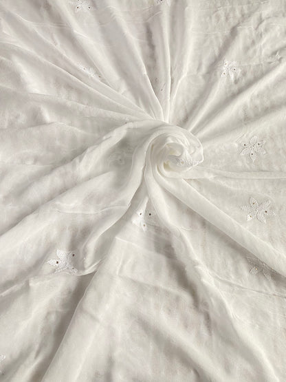 Safed Chikankari Mukaish Viscose Unstitched Dress - Famous Chikankari