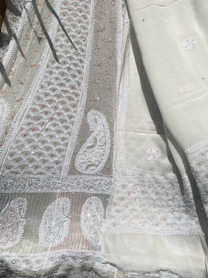 Noor e Mehfil - Viscose Georgette Chikankari Anarkali And Dupatta Set - Famous Chikankari