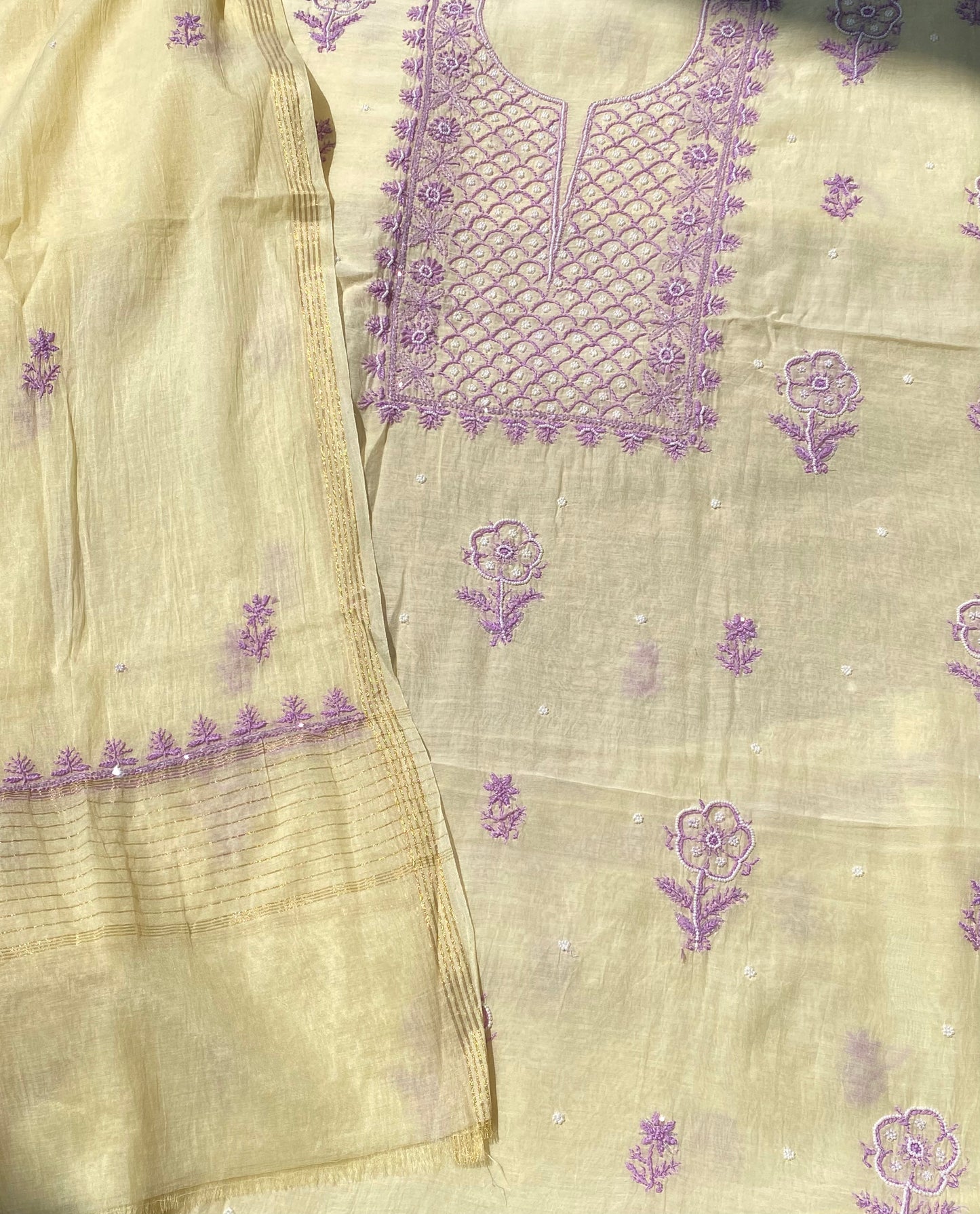 Noor-e-Mulmul Pale Yellow Chikankari Unstitched Set