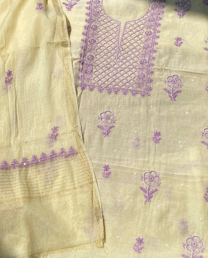 Noor-e-Mulmul Pale Yellow Chikankari Unstitched Set