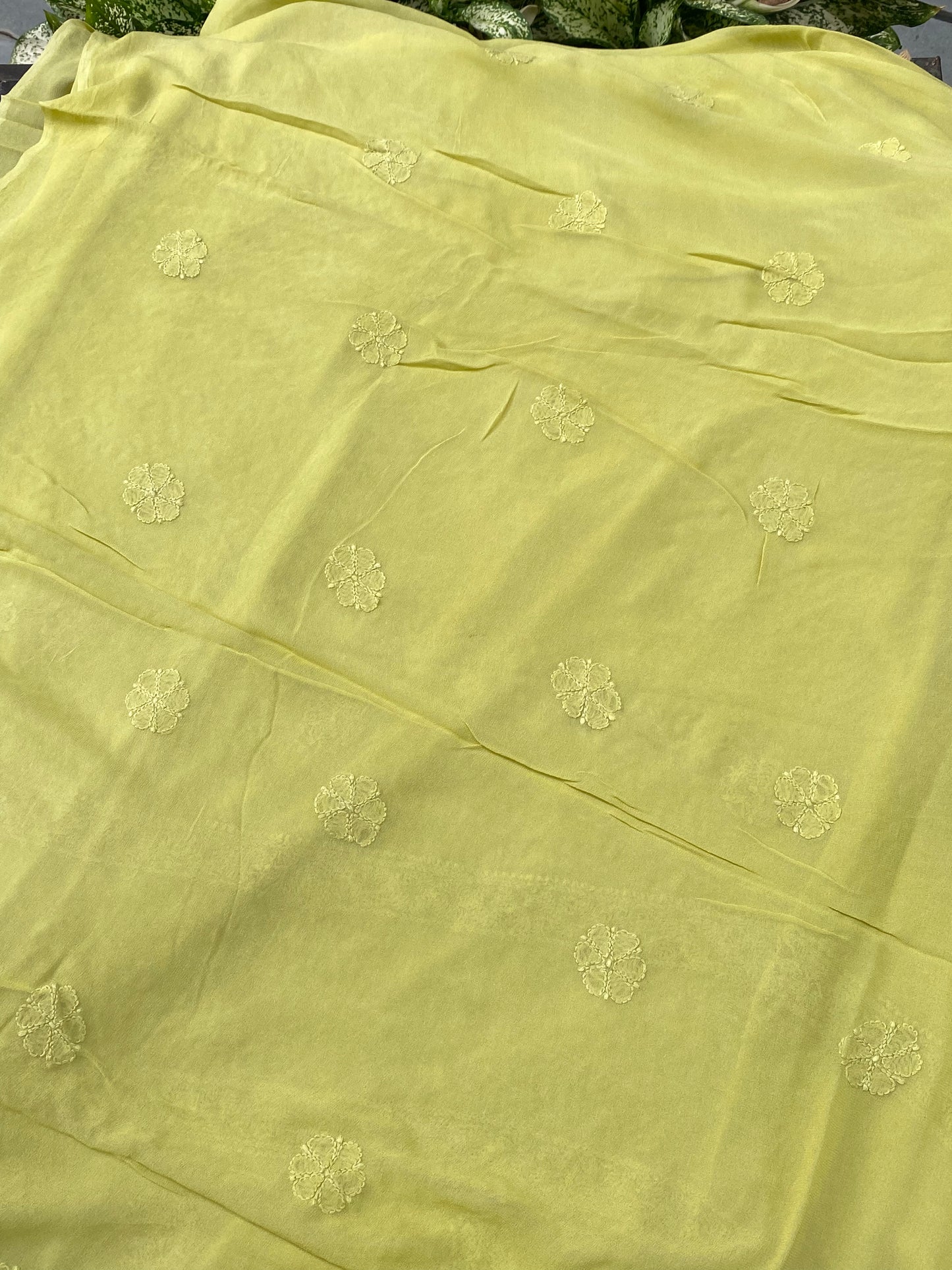 Noorain – Premium Viscose Georgette Chikankari Unstitched Suit(Light Mehndi)