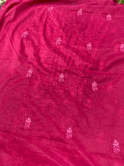 Mul Chanderi Chikankari Panel Work Unstitched Dress Material