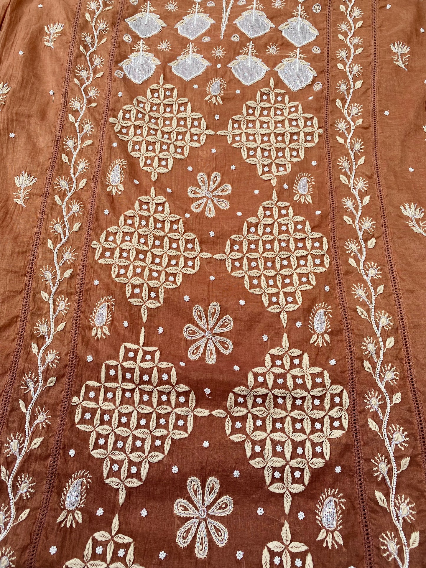 Semi-Stitched Chocolate Brown Ombre Chikankari Kurta & Dupatta