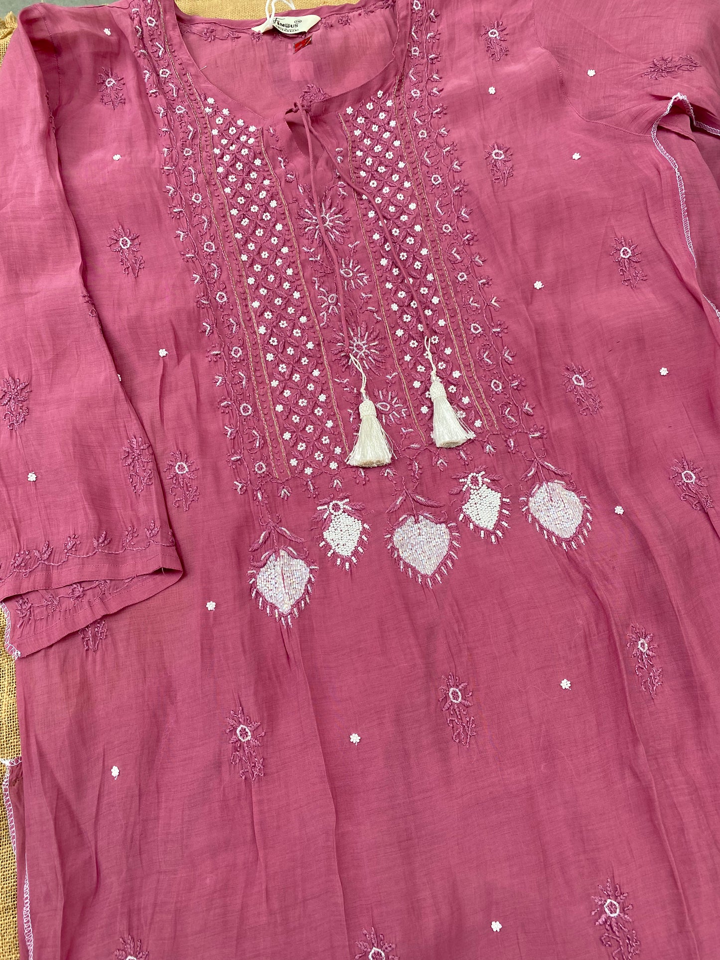 Aiza – Wine Chikankari Semi-Stitched Kurta & Pant Set