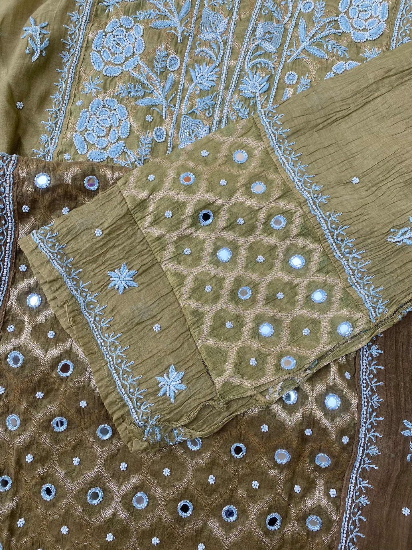 Sheesha Olive Green Ombre Chikankari Kurta & Dupatta