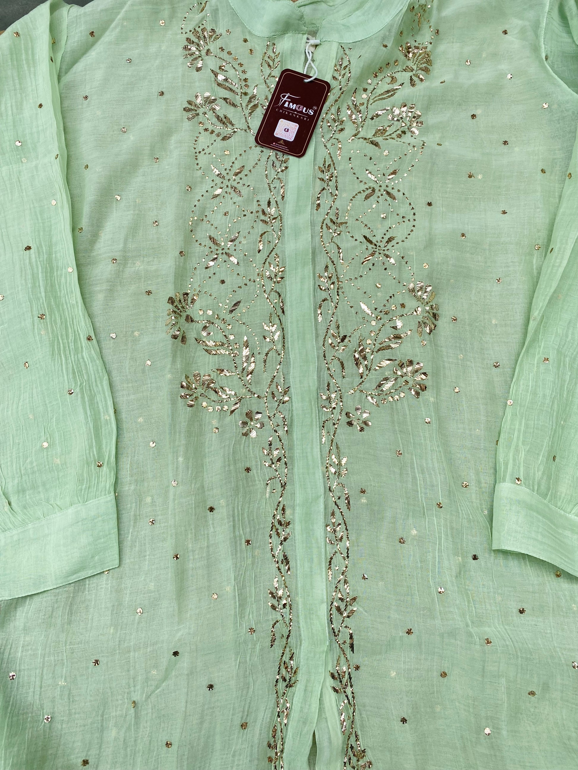 Roohani Pittawork Mukaish Semi Stiched Coord Set - Famous Chikankari