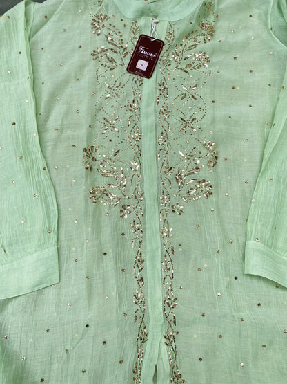 Roohani Pittawork Mukaish Semi Stiched Coord Set - Famous Chikankari