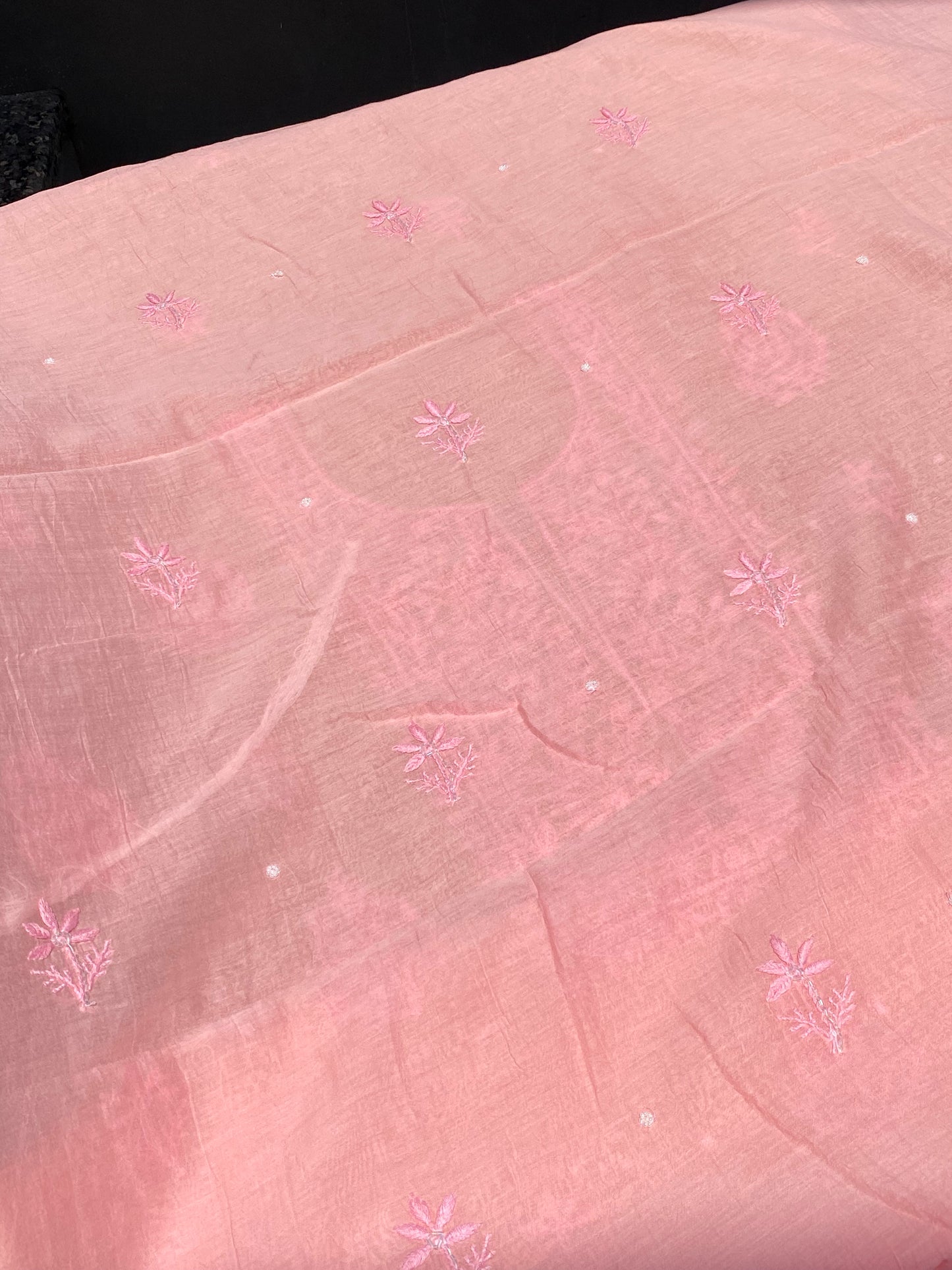 Blush Pink Mul Chanderi Chikankari Unstitched Dress