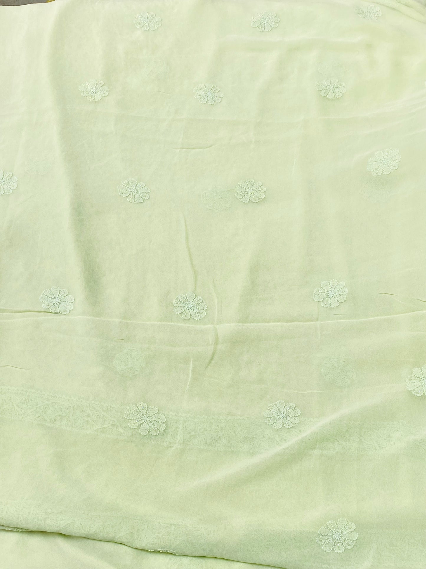 Rangrez Noor| Pista Green Chikankari Unstitched Suit with Pearl Addons
