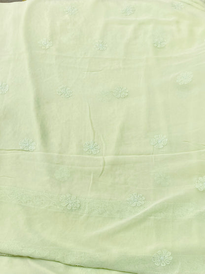 Rangrez Noor| Pista Green Chikankari Unstitched Suit with Pearl Addons