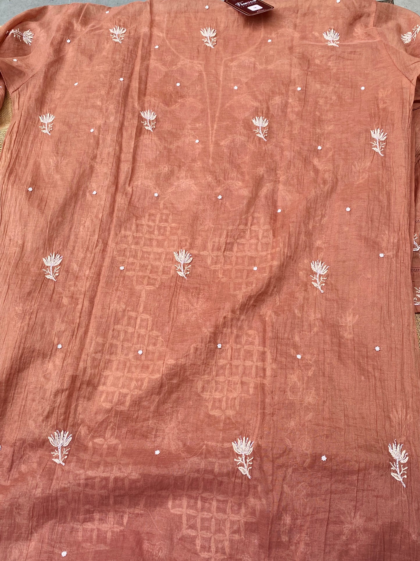 Semi-Stitched Chocolate Brown Ombre Chikankari Kurta & Dupatta