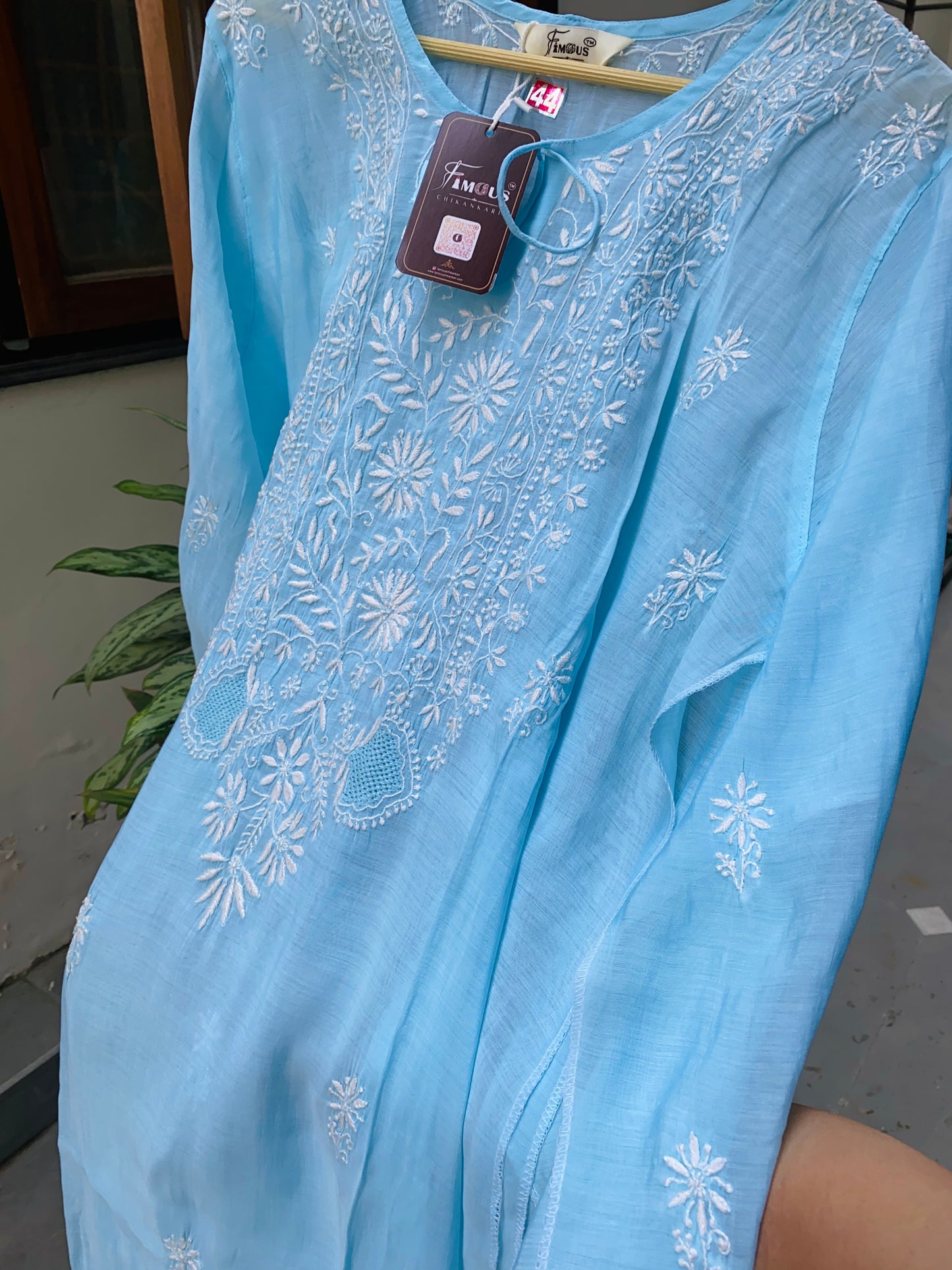 Anisa – Sky Blue Chikankari Semi-Stitched Kurta & Pant Set