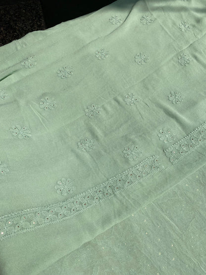 Roshan Mint Green Chikankari & Mukaish Unstitched Suit