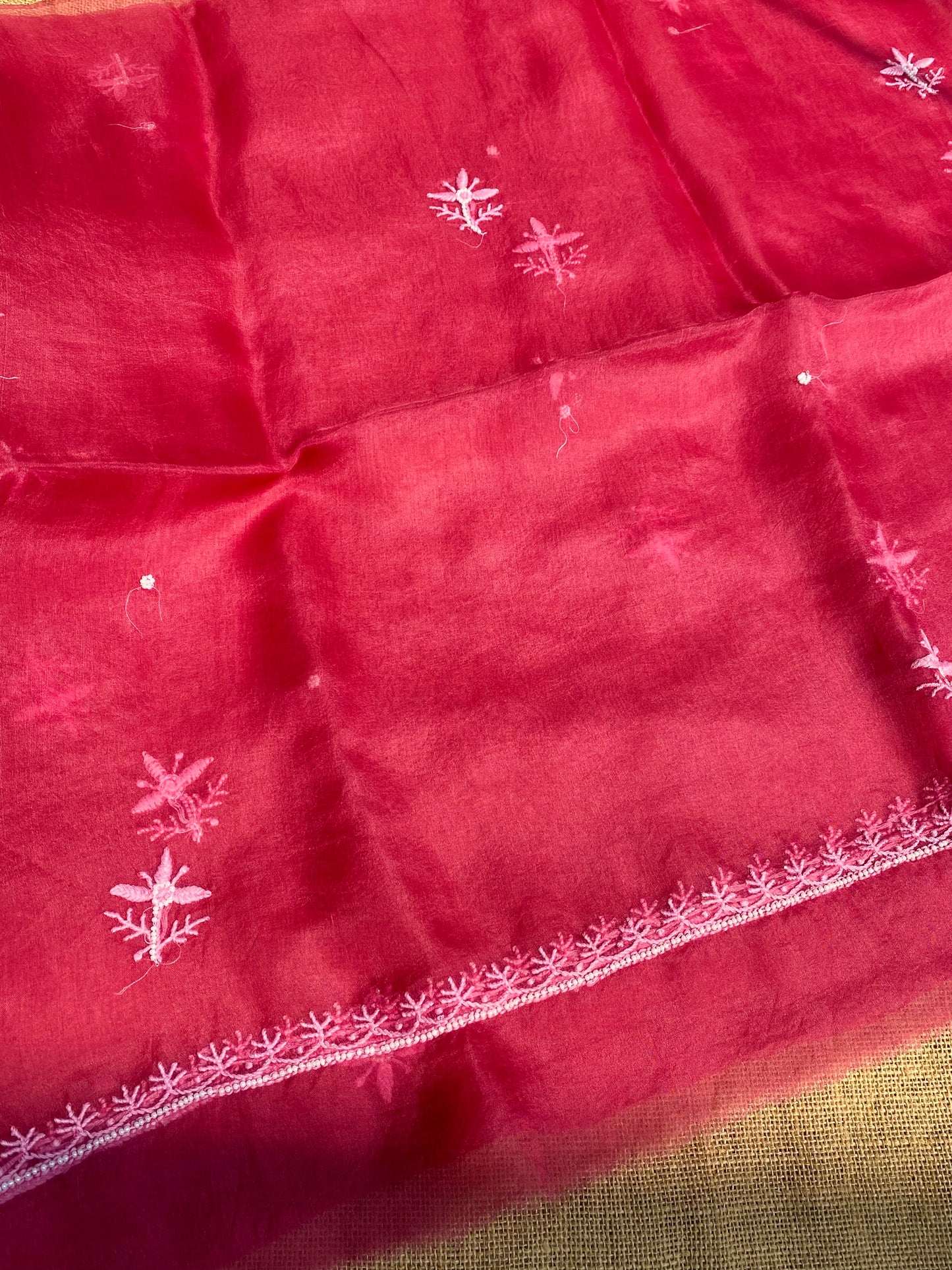 Meher Premium Organza Chikankari Unstiched Dress-Tomato Red
