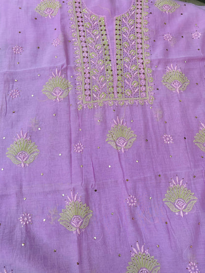 Noor-e-Mulmul Lilac Chikankari Unstiched Set