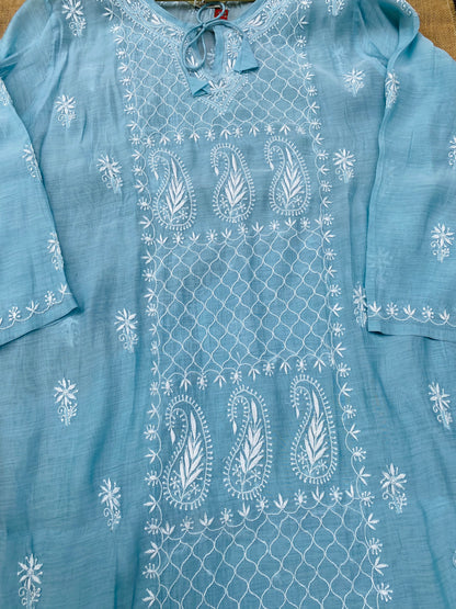 Mehwish –  Light Turquoise  Chikankari Semi-Stitched Kurta & Pant Set