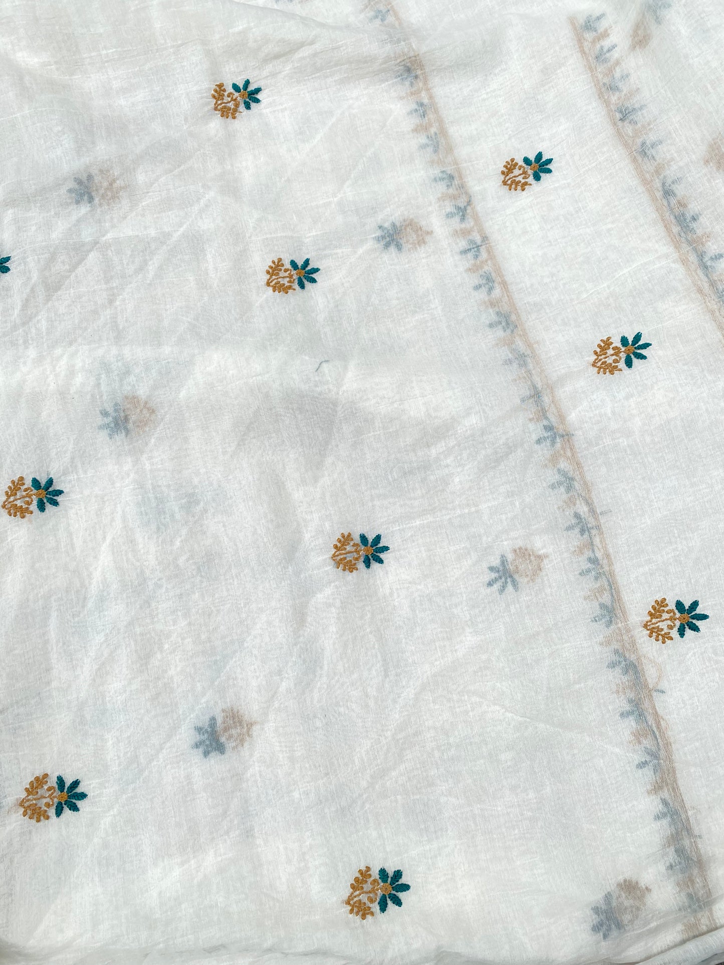 Zameyra – Off White Mul Chanderi Unstitched Chikankari Suit Set
