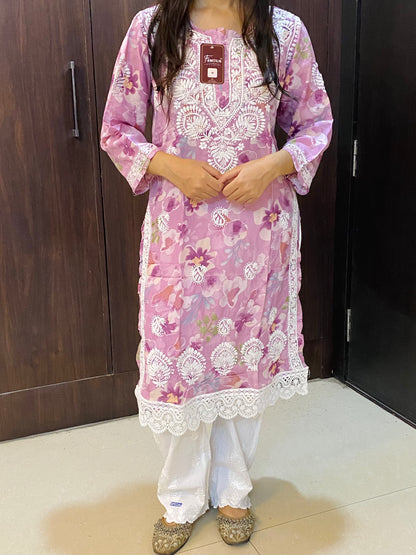 Aafiya – Floral Muslin Chikankari Long Kurti