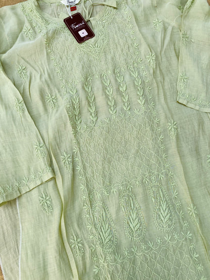 Mehwish – Pista Green Chikankari Semi-Stitched Kurta & Pant Set