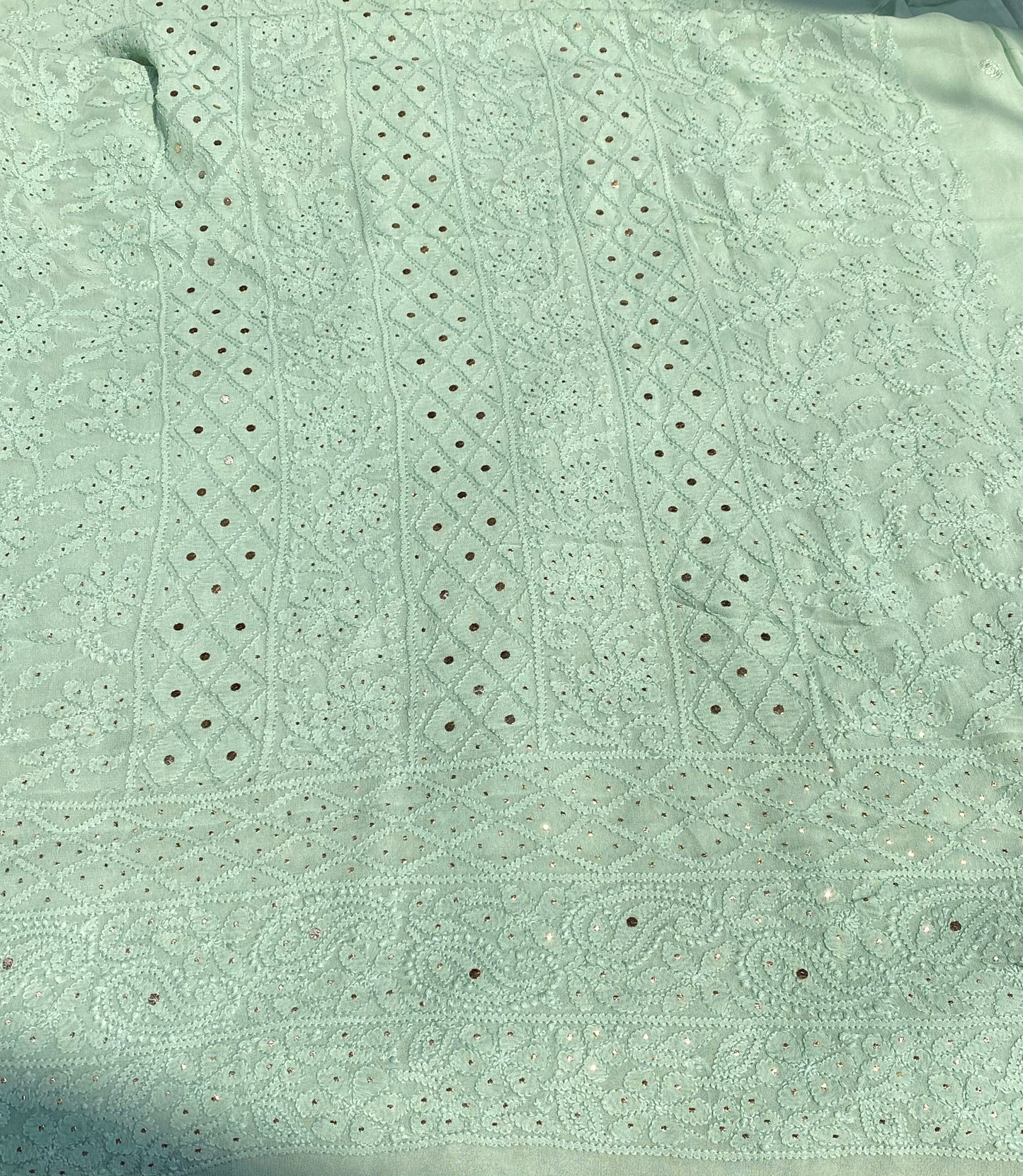 Roshan Mint Green Chikankari & Mukaish Unstitched Suit