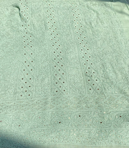 Roshan Mint Green Chikankari & Mukaish Unstitched Suit