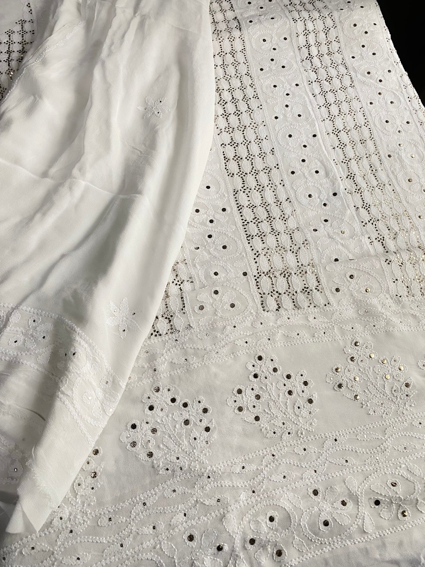 Safed Chikankari Mukaish Viscose Unstitched Dress