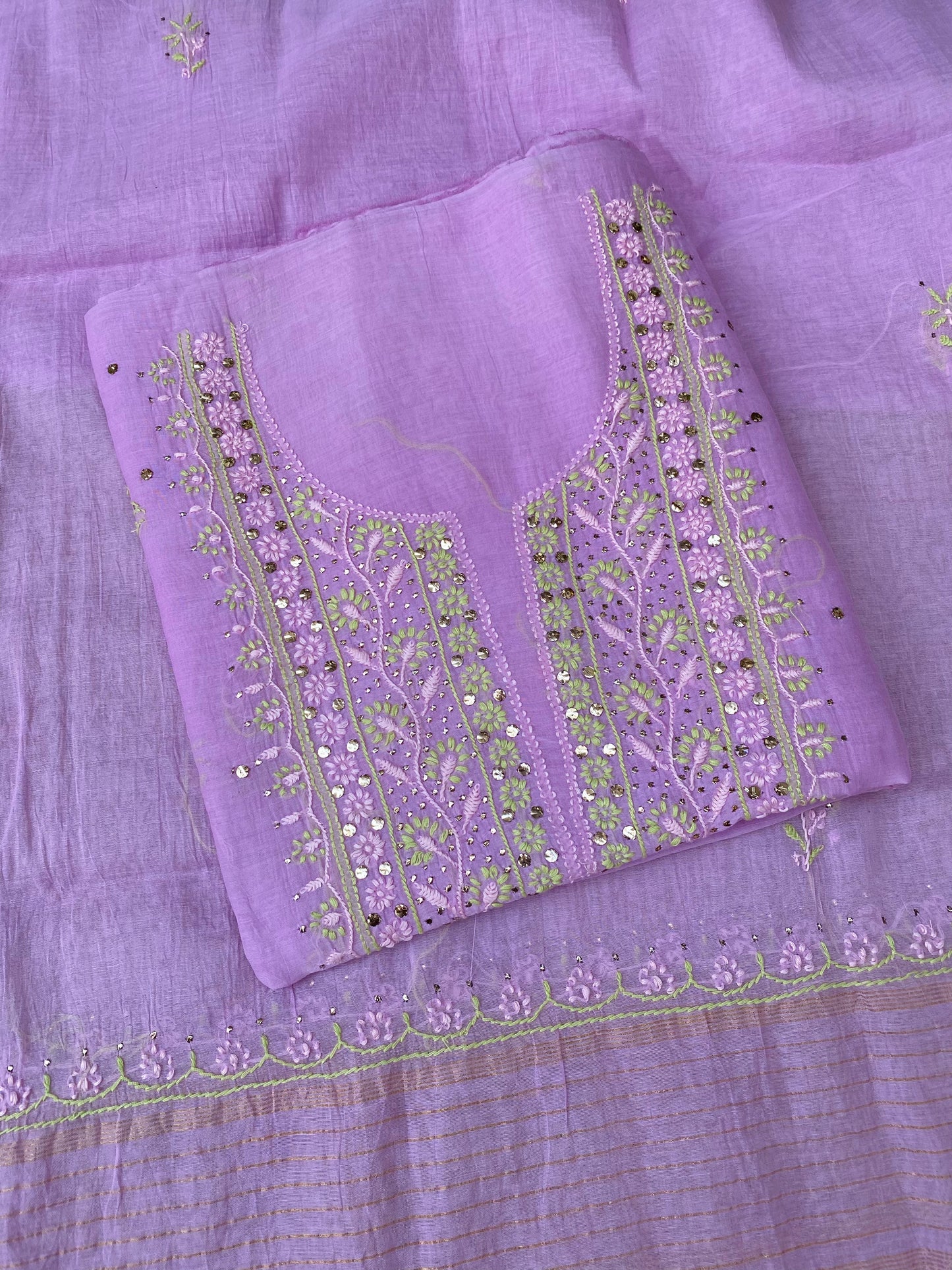 Noor-e-Mulmul Lilac Chikankari Unstiched Set