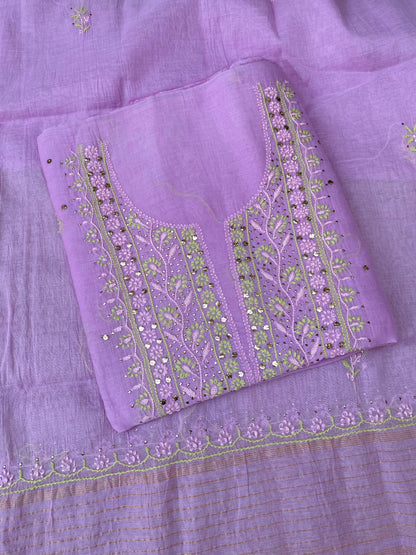 Noor-e-Mulmul Lilac Chikankari Unstiched Set